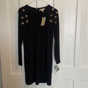 Michael Kors little black dress w/gold detail, long sleeve, size XS, NWT